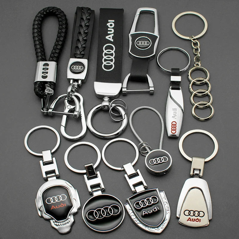 3D Metal Car Styling Badge Keychain Leather Woven For Audi A3 A4 B8 8P 8V A6 C7 A5 Q5 B7 B6 B9 SLINE Emblem Key Ring Accessories
