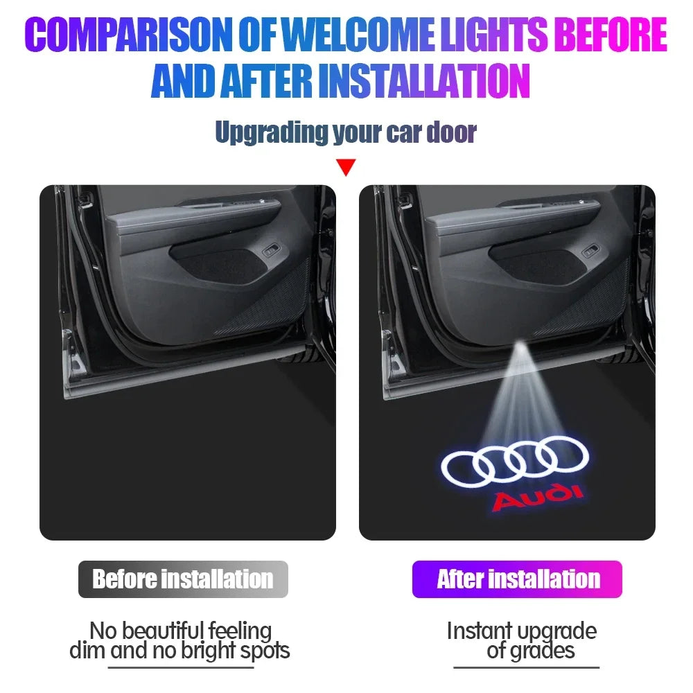 2Pcs LED Car Door Welcome Puddle Light Audi
