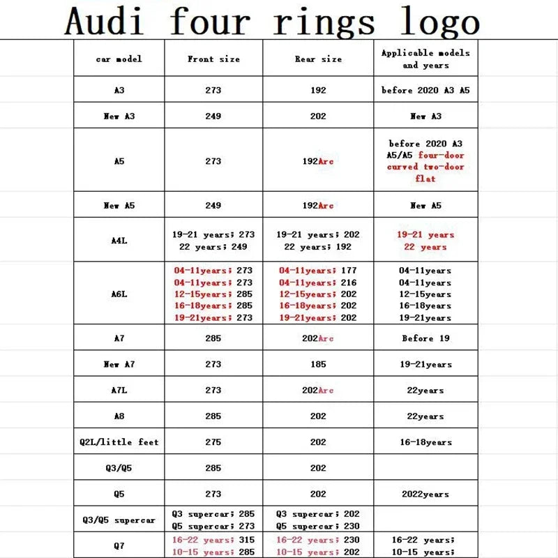 4Rings Logo ABS Chrome Black For Audi  A3 A4 A5 A6 A7 A8 C7 C6 C5 B5 B6 B7 TT Car Front Hood Emblem Bonnet Auto Badge Rear Trunk
