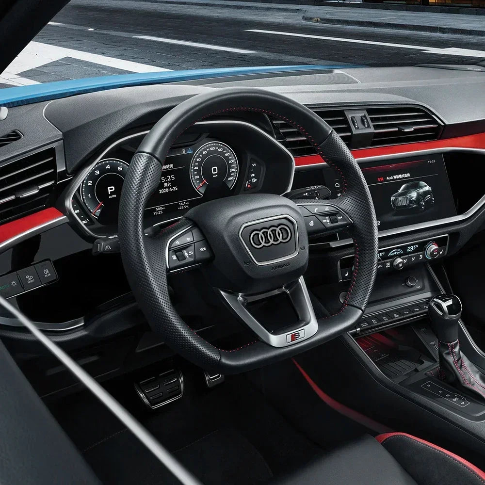 Automobile Steering Wheel Logo Bright Frame Strip Electroplated Car Logo Sticker For Audi A3 A4 B8 8P B9 8V A5 A6 C7 A7 Q3 Q5 Q7