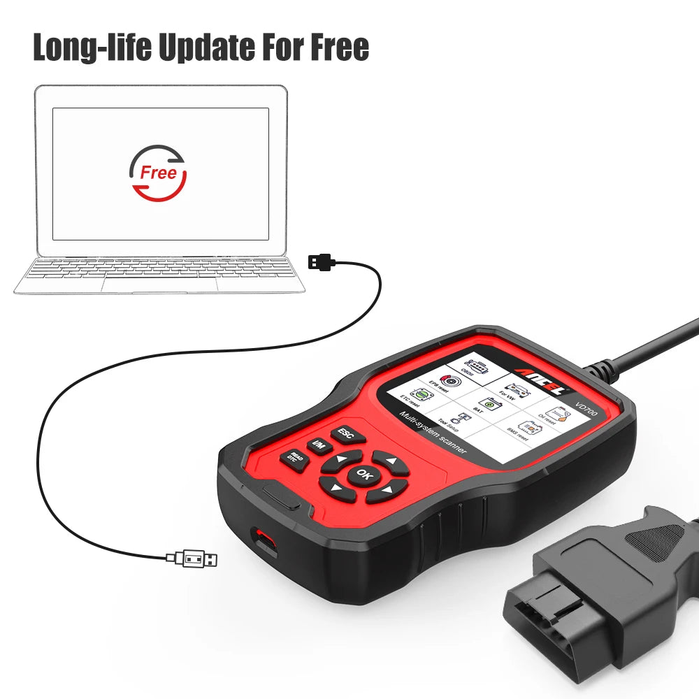 ANCEL VD700 Professional OBD2 Scanner for VW for Audi for Seat for Skoda Oil EPB SAS TPMS Reset Full System Code Reader