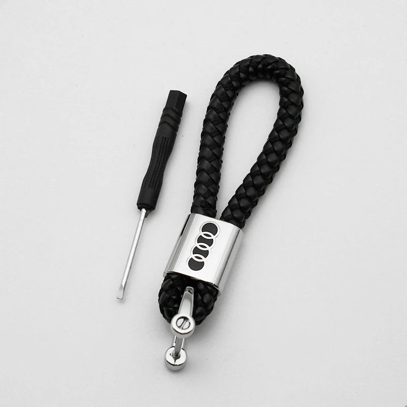 Woven Leather & Metal Keyring — Audi