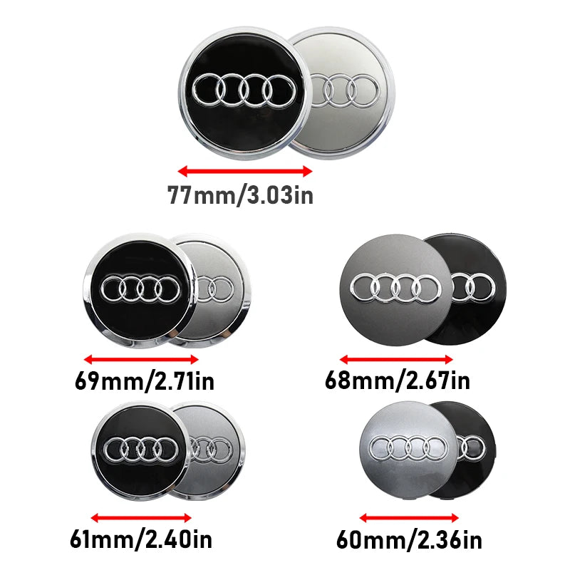 4Pcs 56mm 60mm 61mm 68mm 69mm 77mm Car Wheel Center Hub Cap For Audi A1 A3 A4 A5 A6 A7 A8 Q2 Q5 Q7 Q3 RS S TT Rim Cover Stickers