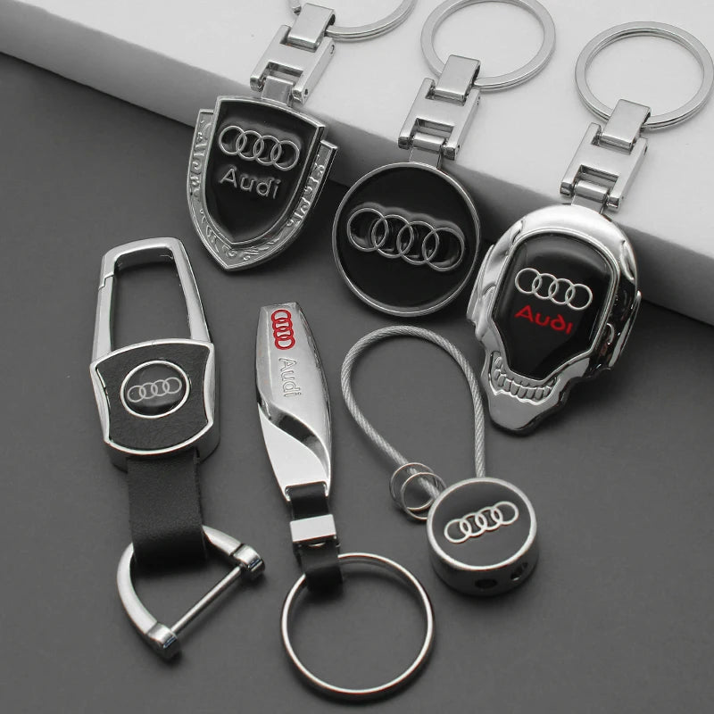 3D Metal Car Styling Badge Keychain Leather Woven For Audi A3 A4 B8 8P 8V A6 C7 A5 Q5 B7 B6 B9 SLINE Emblem Key Ring Accessories