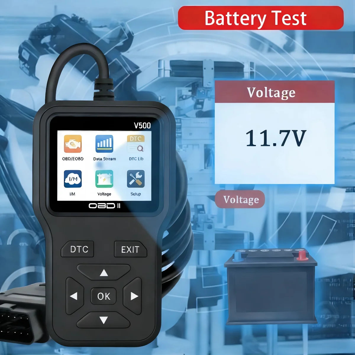 Obd2 Diagnostic Scanner with Functions of Reading and Erasing Fault Codes, Checking I/M Readiness, Vehicle Information, and Volt