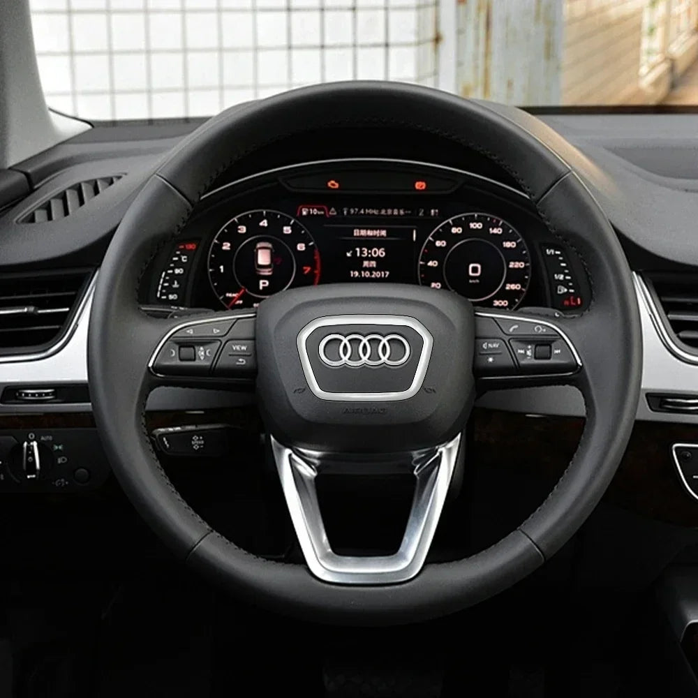 Automobile Steering Wheel Logo Bright Frame Strip Electroplated Car Logo Sticker For Audi A3 A4 B8 8P B9 8V A5 A6 C7 A7 Q3 Q5 Q7