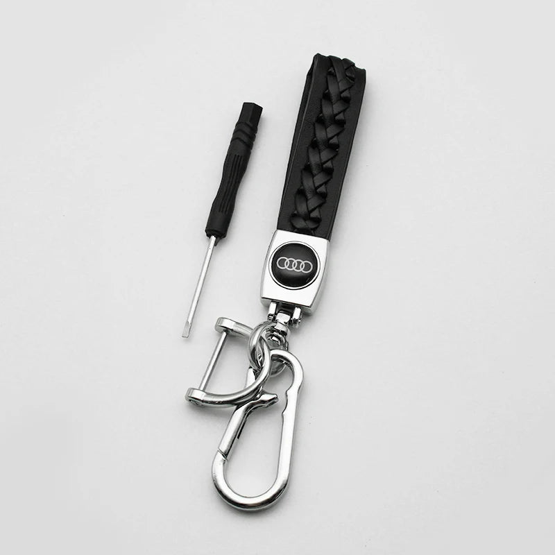 Woven Leather & Metal Keyring — Audi