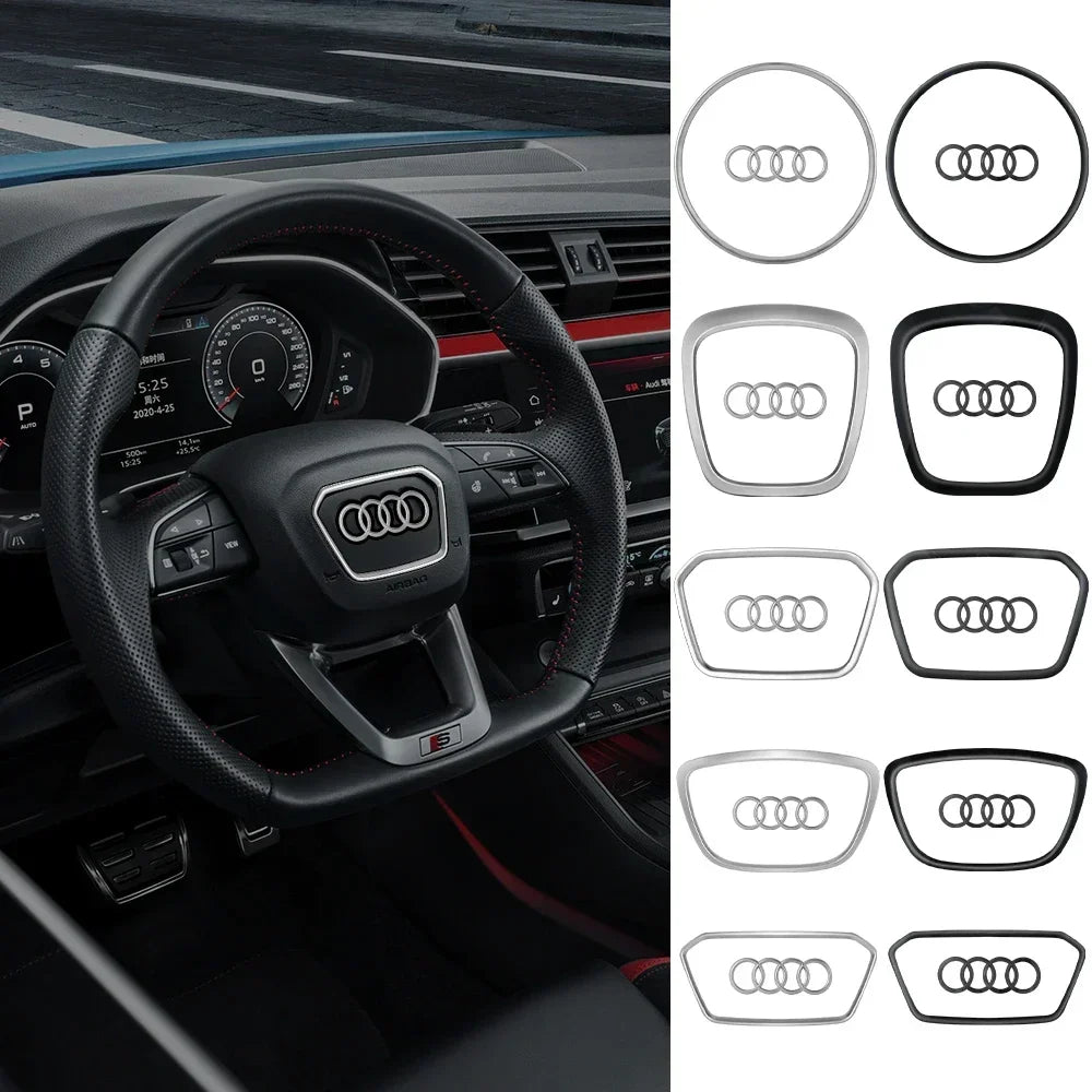 Automobile Steering Wheel Logo Bright Frame Strip Electroplated Car Logo Sticker For Audi A3 A4 B8 8P B9 8V A5 A6 C7 A7 Q3 Q5 Q7