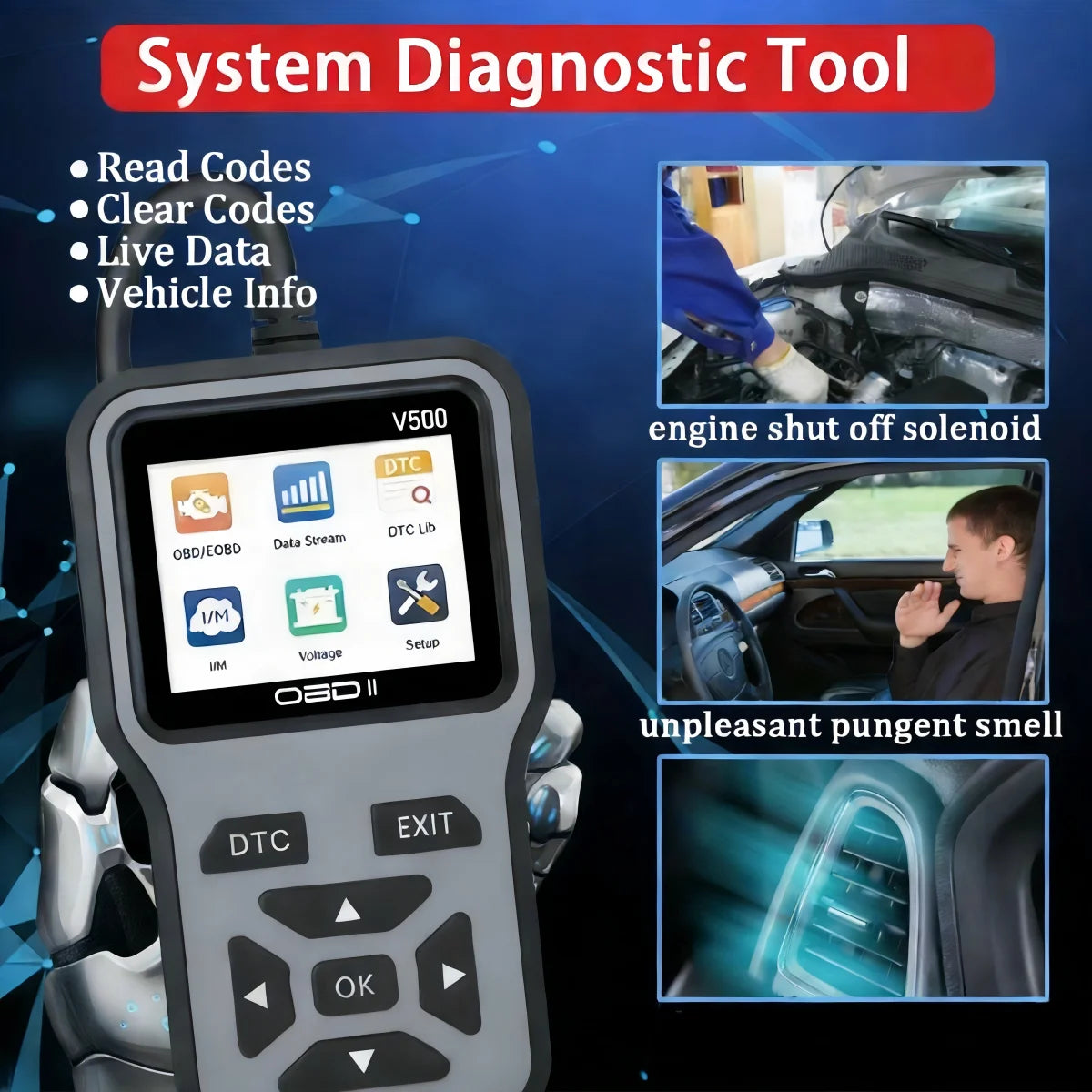 Obd2 Diagnostic Scanner with Functions of Reading and Erasing Fault Codes, Checking I/M Readiness, Vehicle Information, and Volt