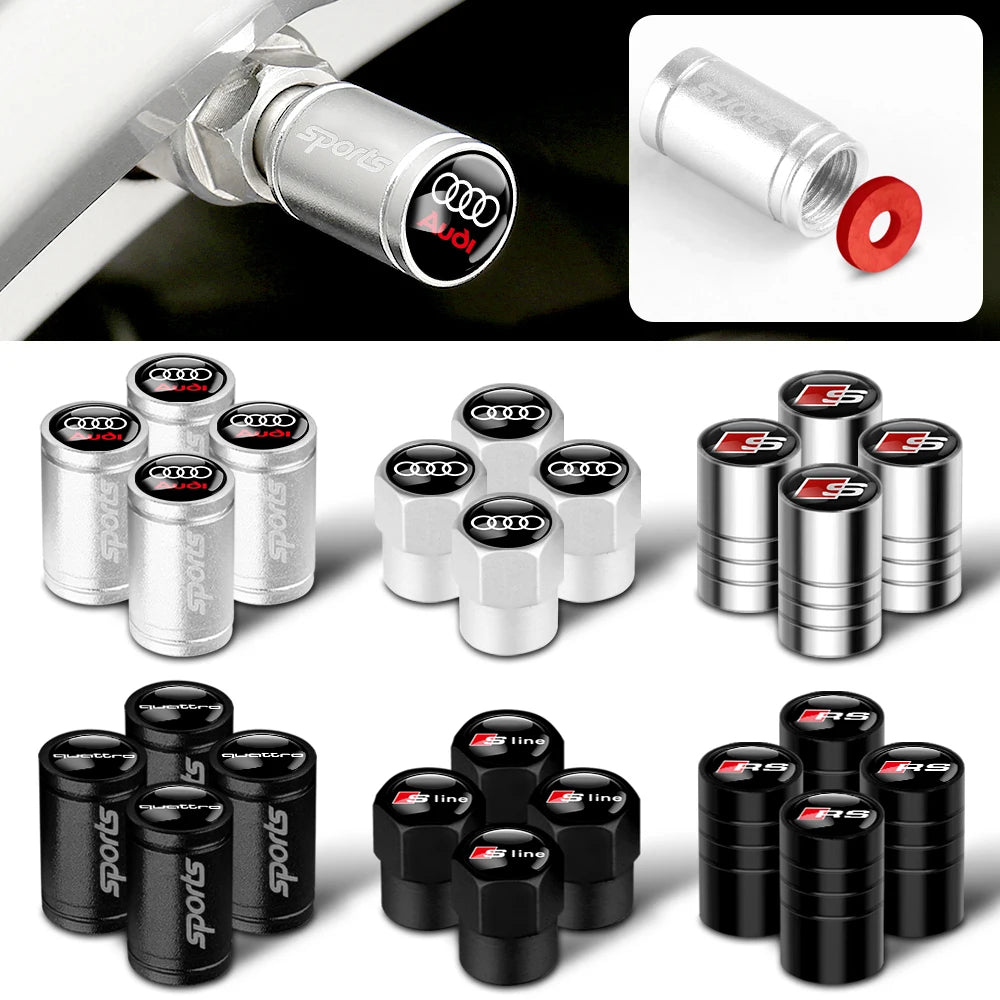 Car Wheel Tire Valve Caps Auto Logo Badge Tyre Rim Stem Covers For Audi Sline RS S TT A1 A2 A3 A4 A5 A6 A7 A8 8P B6 B7 B8 C5 C6