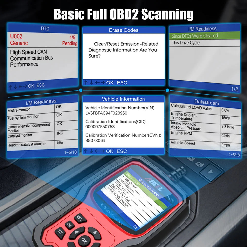 ANCEL VD700 Professional OBD2 Scanner for VW for Audi for Seat for Skoda Oil EPB SAS TPMS Reset Full System Code Reader