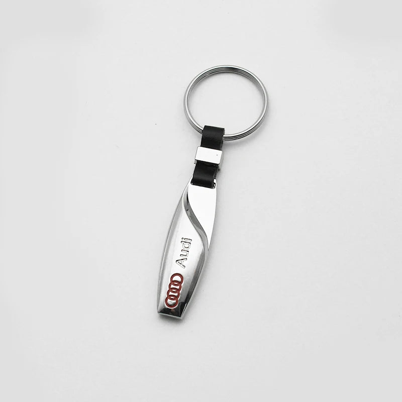 Woven Leather & Metal Keyring — Audi