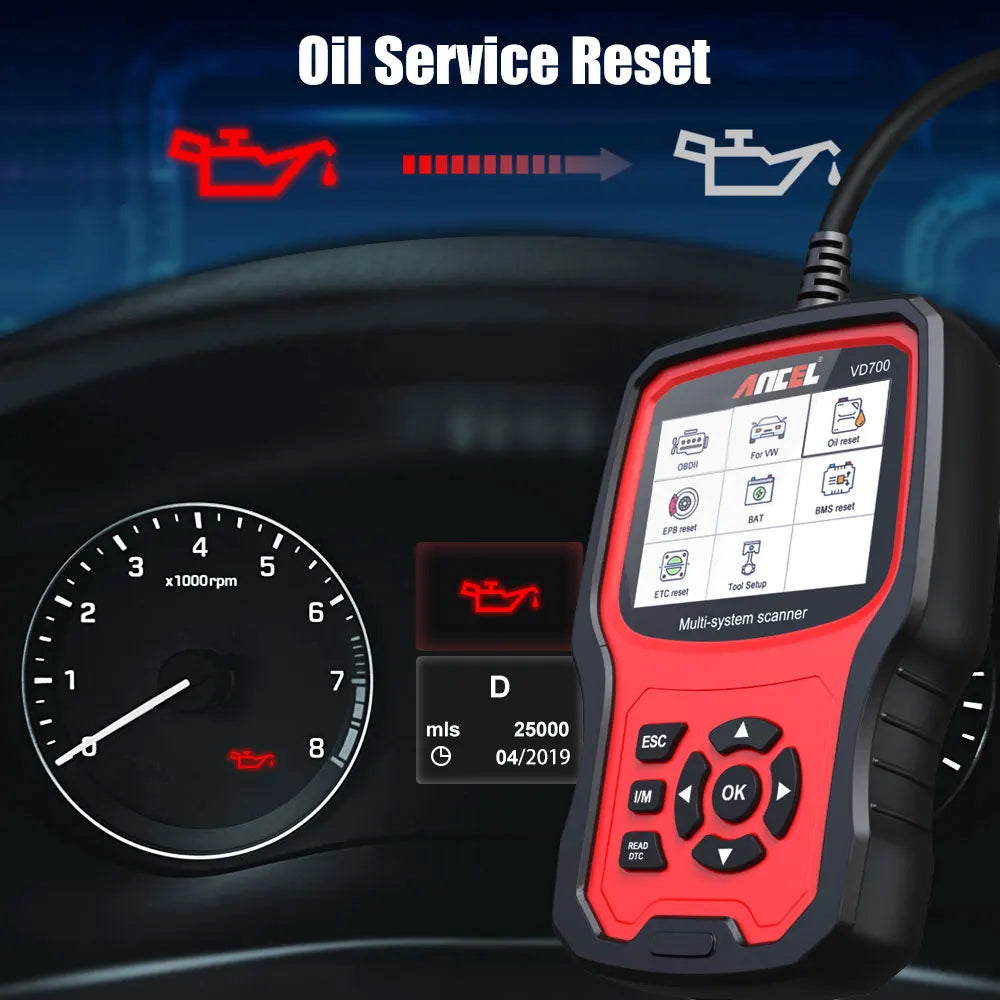 ANCEL VD700 Professional OBD2 Scanner for VW for Audi for Seat for Skoda Oil EPB SAS TPMS Reset Full System Code Reader