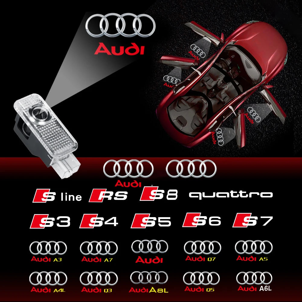 LED Car Door Logo Welcome Lights Auto Laser Projector Lamp For Audi Sline S3 S4 S5 S6 S7 RS Q7 Q5 Q3 A4 B8 8P A3 A6 C7 A5 A6L